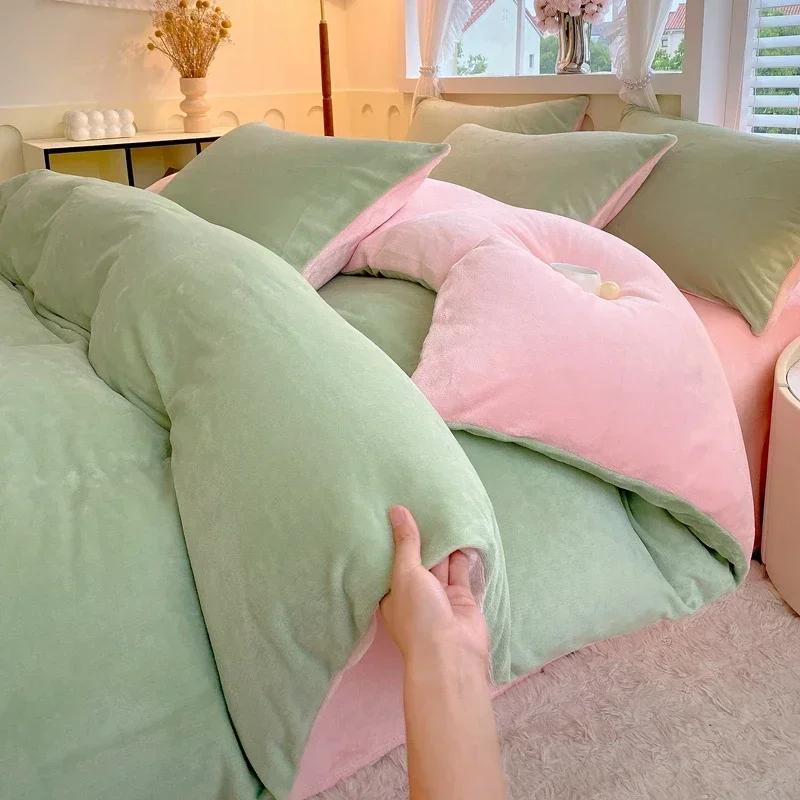 Nouvelle Housse de Couette Couleur Unie Haute Grammage Velours Laitier Article Unique Épaisse Chaude Polaire Grande Taille Literie Lit Double