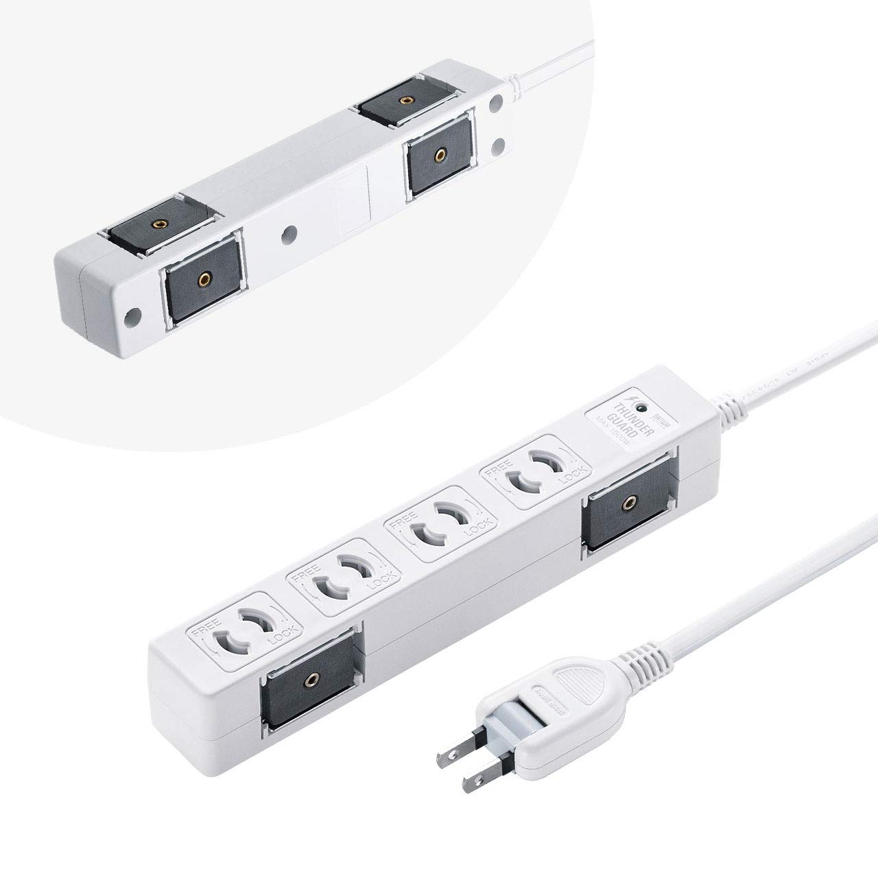 

Sanwa Supply Lightning Guard Tap, 2P, 4 Outlets, 3m, 2 Sides, 4 Magnets, White, TAP-SPWMG24-3