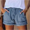 Women's Summer Solid Color Casual Thin Fringe Denim Shorts Loose Non-elastic High-waisted Pants