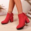 Autumn foreign trade new thick heel side zipper short Martin boots women's large size round head suede medium heel short boots