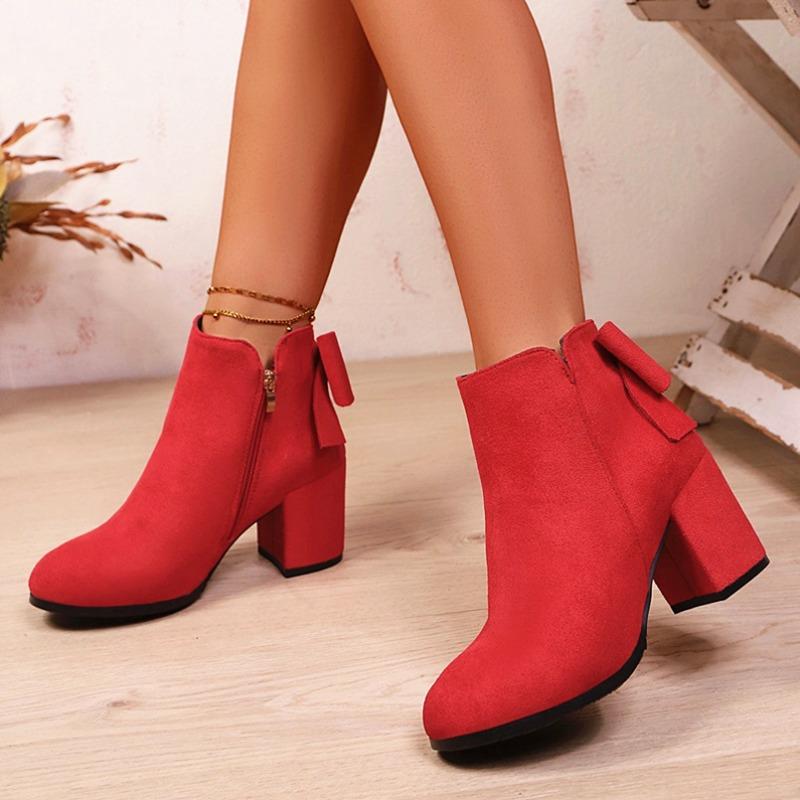 Autumn foreign trade new thick heel side zipper short Martin boots women's large size round head suede medium heel short boots