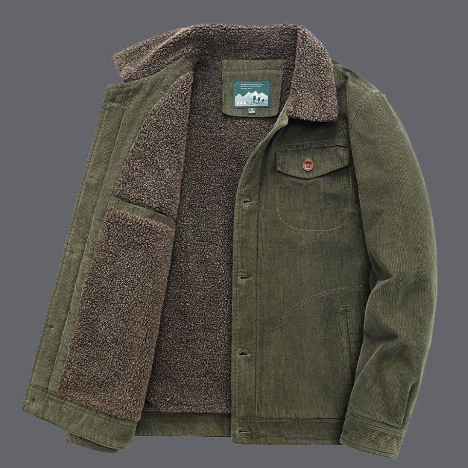 

Вельветовая куртка мужская зимняя толстая теплая парка пальто мужская повседневная с несколькими карманами оверсайз флисовая куртка мужская однотонная одежда XXS зелёный