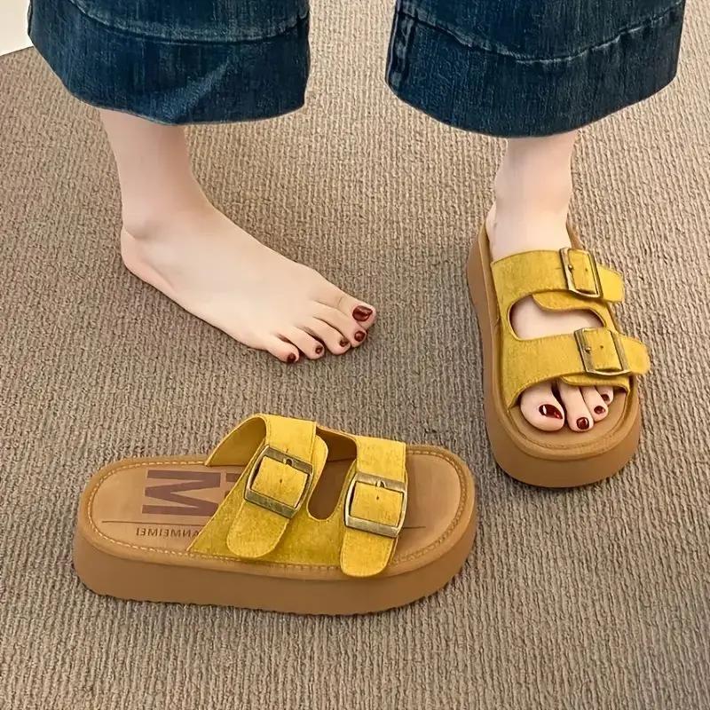 Fashion New Women Slippers Fashion Retro Sandals Outer Hollow Buckle Roman Slippers Anti-slip 2025 Breathable Women Shoes Slides Women