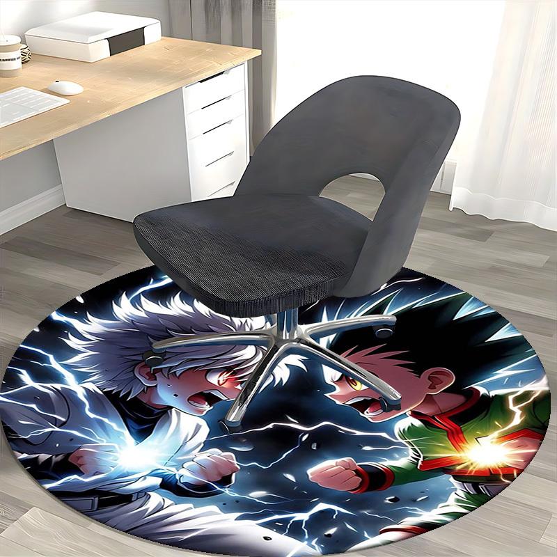 1pc Hunter X Hunter Killua & Gon Round Carpet - Anime Cartoon Design Chair Mat, Non-Slip Rug for Office, Home Decor, Living Room