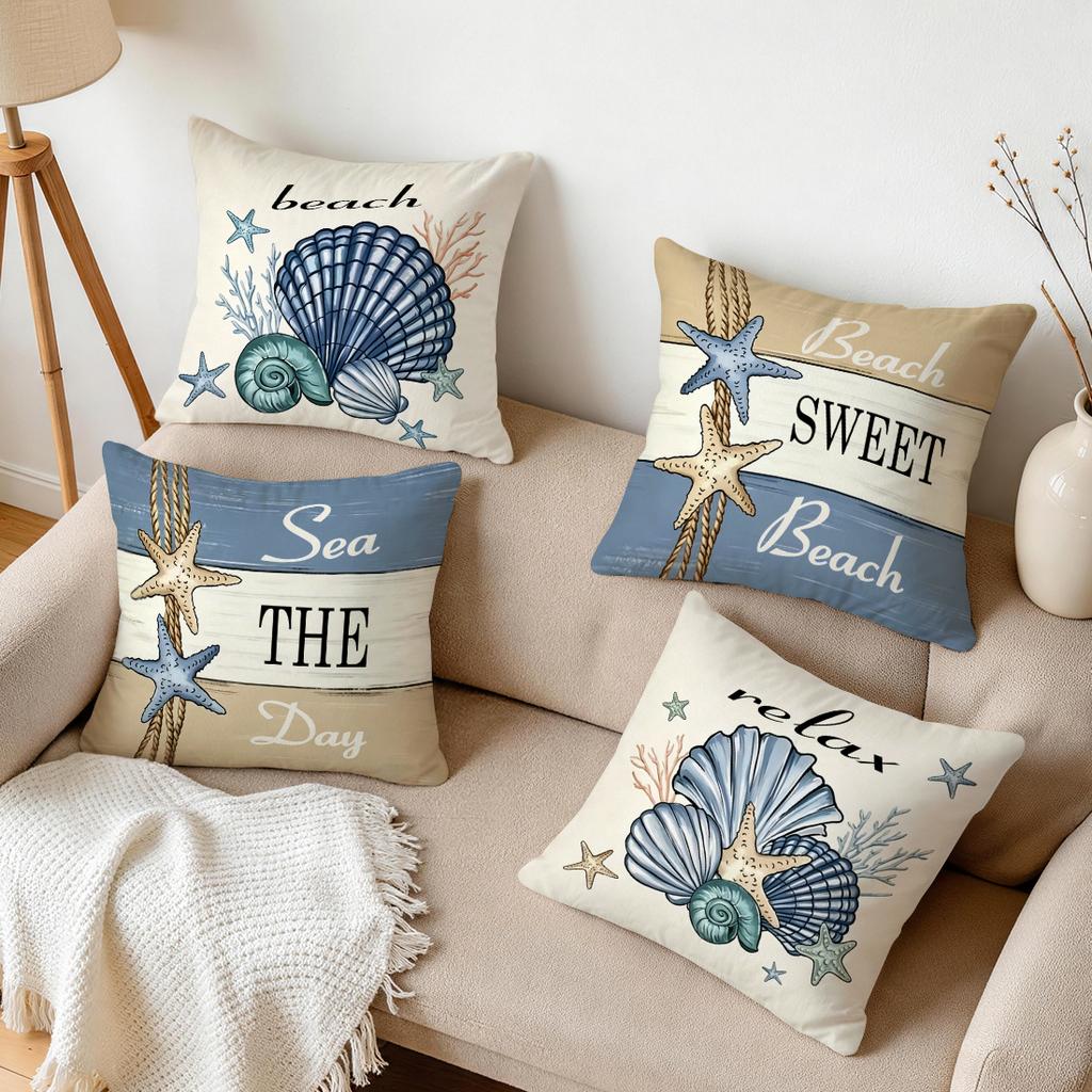 1/4pcs Summer Starfish Shell Cushions Pillowcase Polyester Cushion Cover Throw Pillow Pillowcover Home Car Sofa Decor