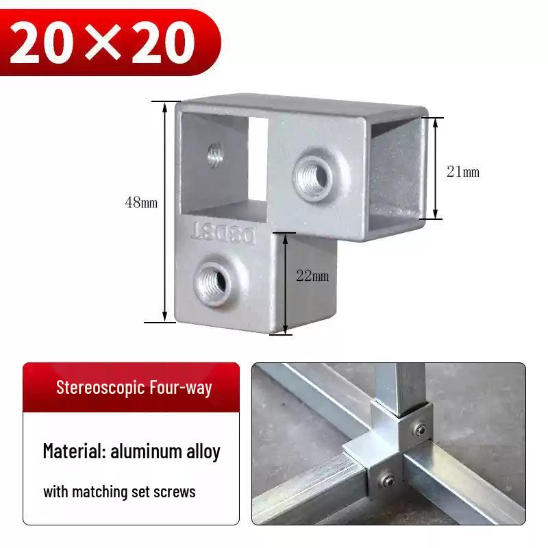 Galvanized Aluminum Alloy Square Tube Connector Fastener Joint, 20/25/30mm