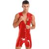 Mens Sleeveless Patent Leather Wet Look Zipper Jumpsuit Bodysuit