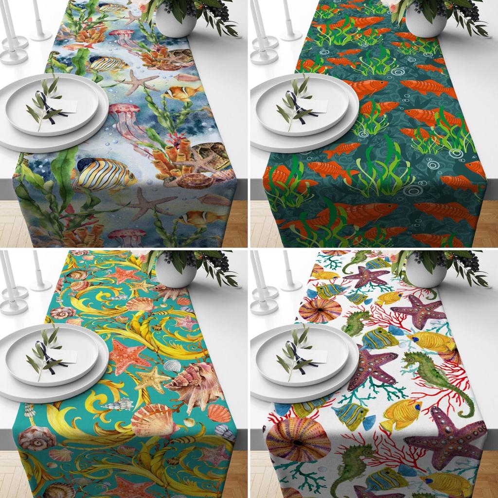 Běh na stůl s rybím vzorem, přikrývka na stůl ve stylu hvězdice, povlečení s designem mořského koníka, deska na plážový dům, námořní ubrus