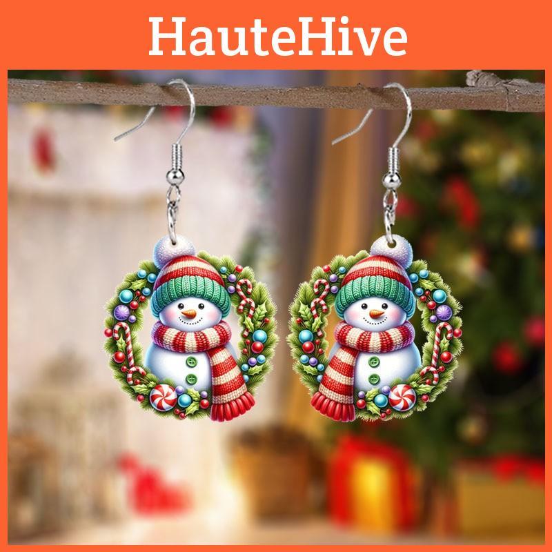 Acrylic Christmas Snowman Earrings With Silver Needle For Seasonal Gift Present