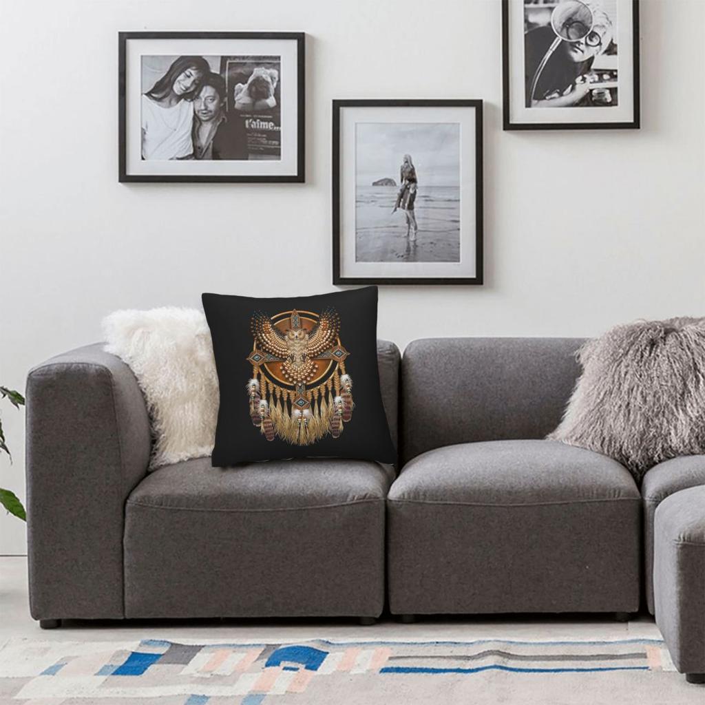 Native American Beadwork Owl Mandala Square Pillowcase Cushion Cover Pillow Case Throw Pillow Cover for Home Bedroom Car