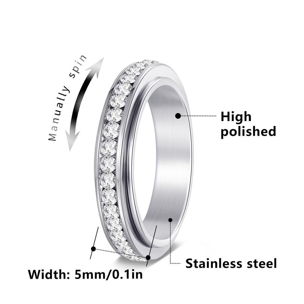Korean Titanium Steel Rotatable Diamond Ring - Versatile and Stylish Decompression Finger Accessory