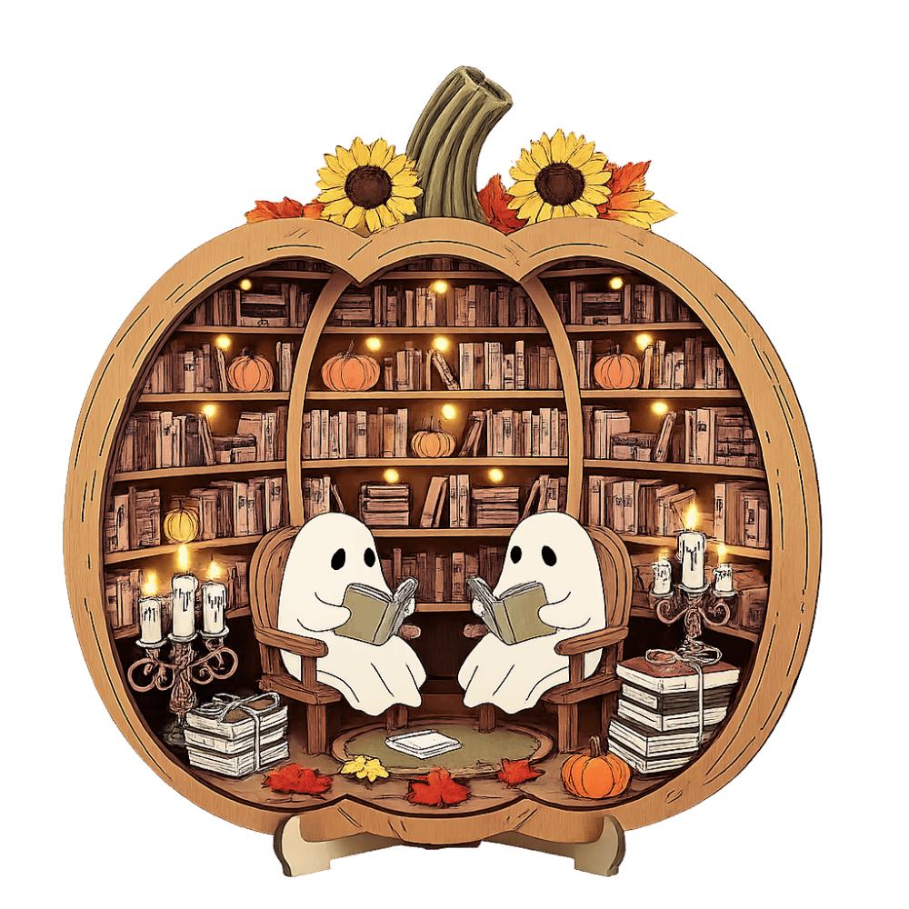 2D Flat Desktop Decoration Wooden Halloween Decorative Plate Funny Pumpkin Ornament Home
