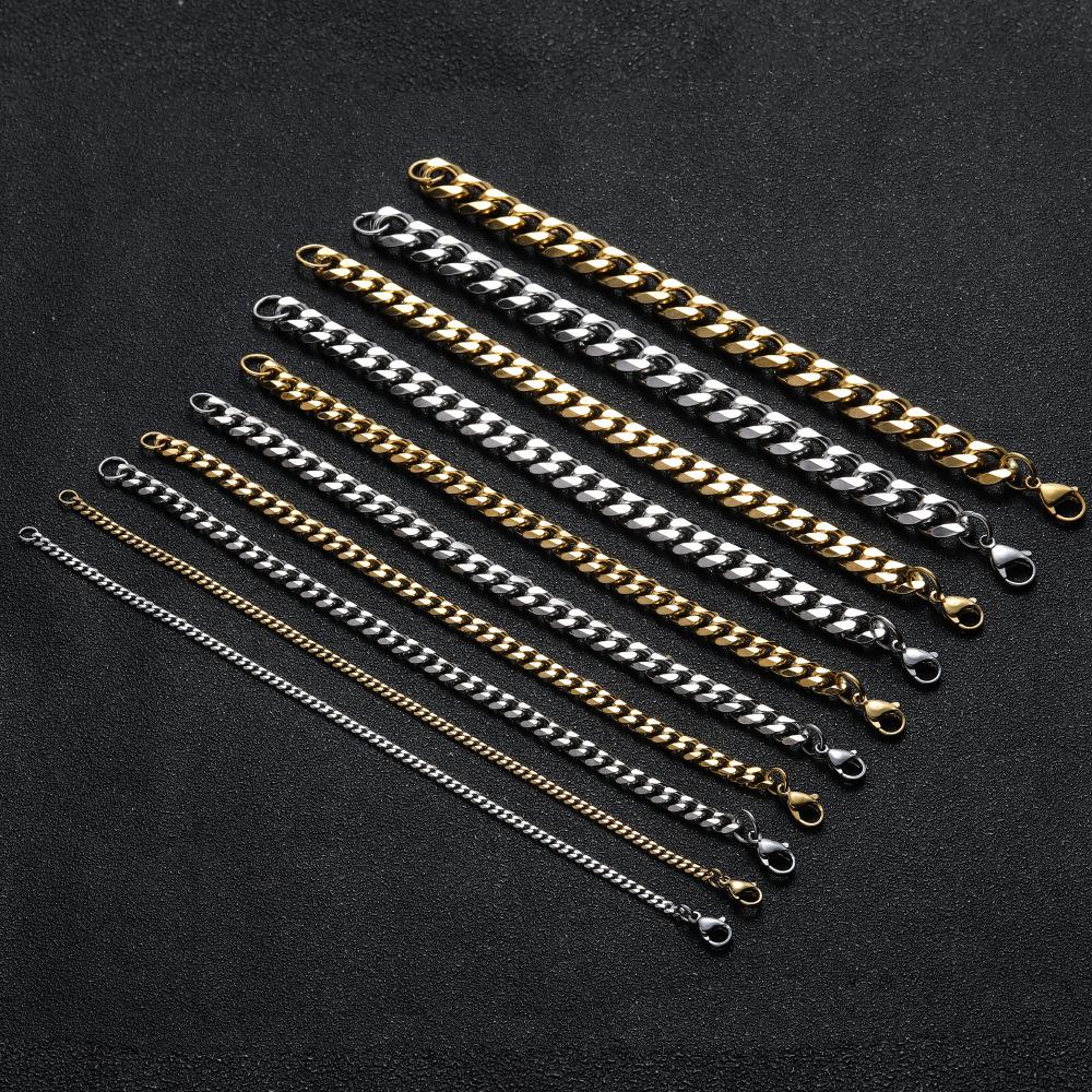 Fashion Hip Hop Jewelry Gold Silver Color 3/5/7/9/11mm Lobster Clasp Stainless Steel Cuban Link Bracelet for Women and Men