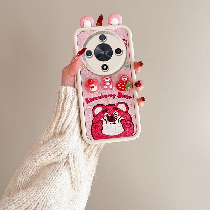 KEYSION Cute Ear 3D Cartoon Case for HONOR X9b 5G with Bracelet Soft Silicone Shockproof Phone Cover for Huawei Magic 6 Lite 5G