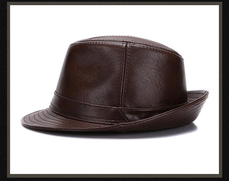 Herren Fedora Hut aus echtem Rindsleder, Herbst/Winter, Britischer Gentleman-Stil für mittlere und ältere Jahre