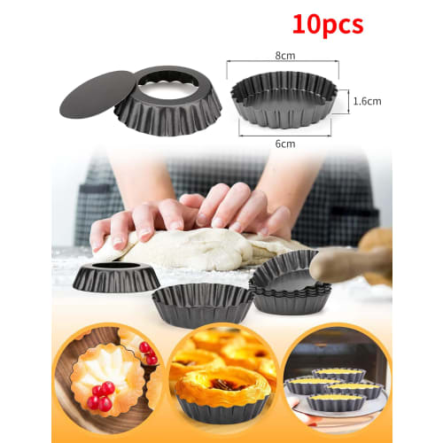 aninako Mini Egg Tart Pans, Removable Bottom, Round Stainless Steel, Non-Stick, Reusable, Mini Pie Pans, Baking Tools, Heat-Resistant, Oil-Resistant,