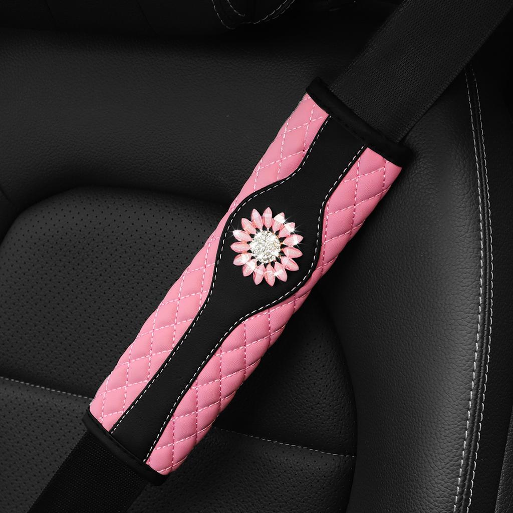 1 faux sheepskin embroidered breathable diamond-set flower Blingbling Car seat belt 9.05 inch car accessories for women