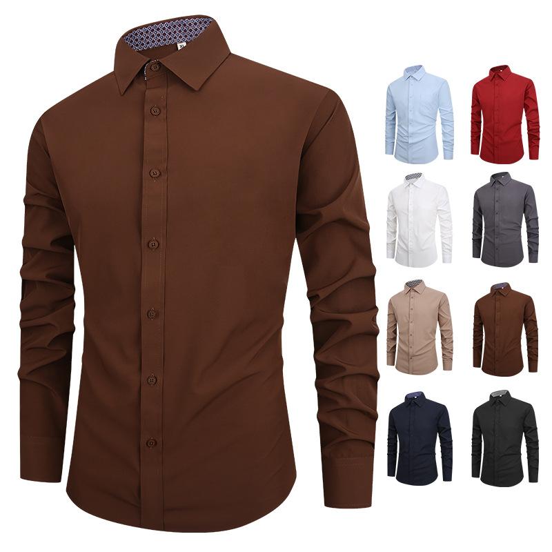 New Men's Shirt Solid Color Long Sleeve Men's Shirt Casual Simple Slim Business Fashion Shirt Men's Clothing