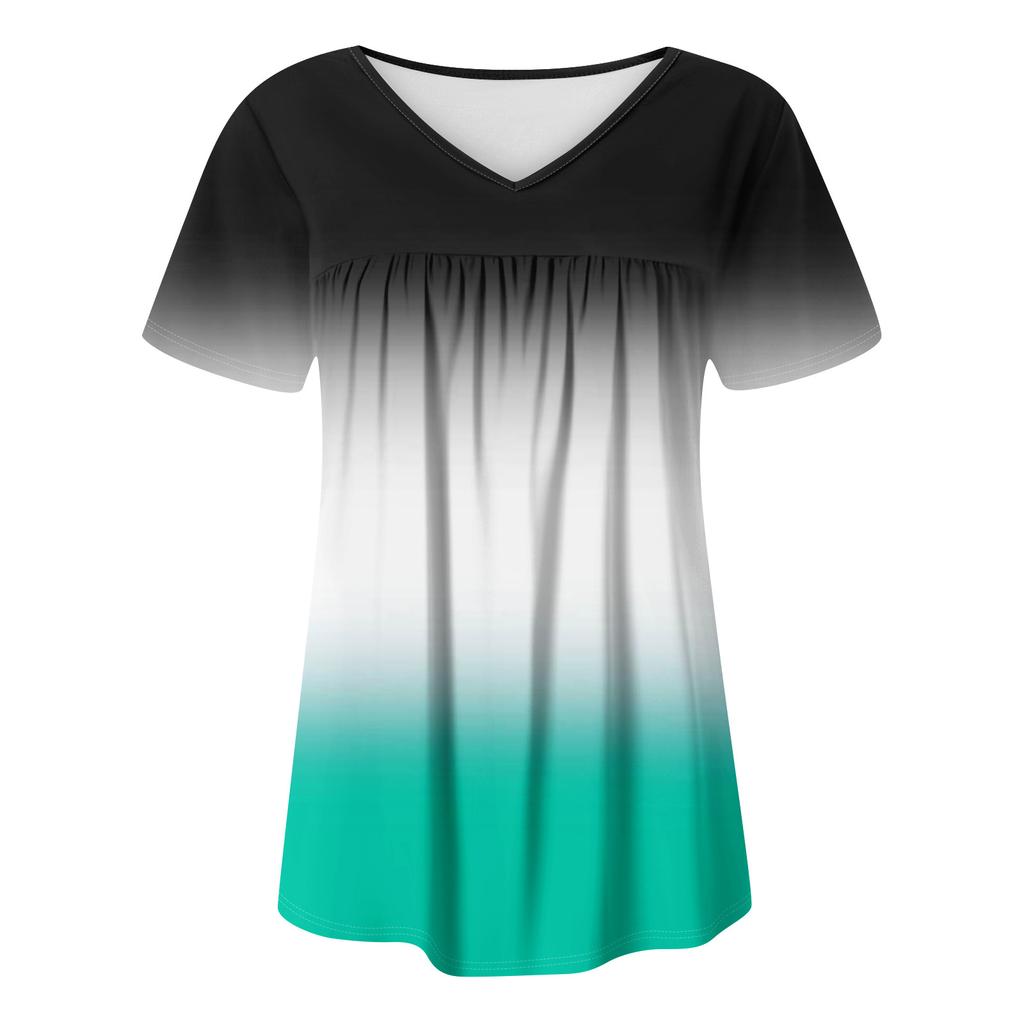 Women's Casual V-Neck Short Sleeve Chest Ruffle Printed Top