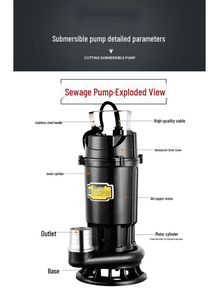 High-Power Submersible Sewage Cutting Pump for Feces, Biogas, and Septic Tanks