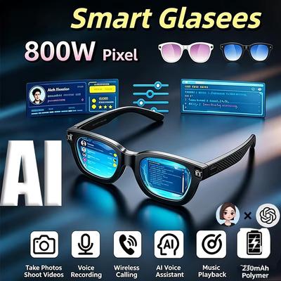 Nuovi Occhiali Intelligenti AI con Fotocamera HD da 500W, Traduzione AI, Riprese 4K, Chiamate Bluetooth, Registrazione, Riproduzione Musicale Wireless, Occhiali da Sole Intelligenti Multifunzione