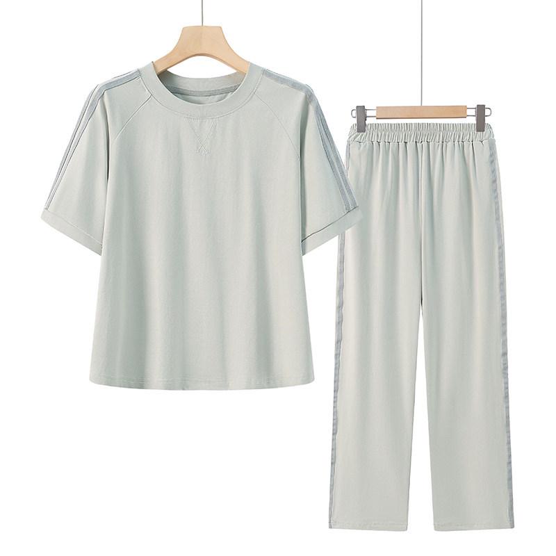 Women's Summer Round Neck Short Sleeve Sportswear Set: Two-Piece T-Shirt & Pants