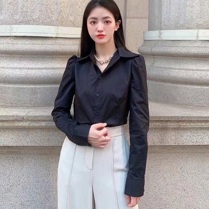 Shopping mall 1116 women's clothing spring and autumn versatile slim-fit single-breasted casual simple long-sleeved shirt