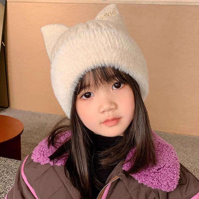 

Вязаная шерстяная шапка для девочек с защитой ушей - Милая, теплая и утолщенная для осени и зимы 3-8 years (46-52cm) бежевый