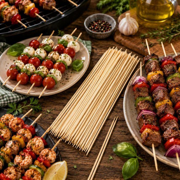 Set mit 200 Bambus-Spieße 20 cm für Grill und Aperitif – Kochstäbchen für Grill, Fleisch etc.