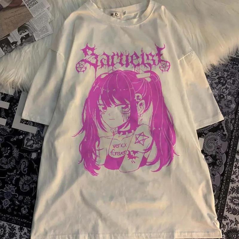 

Harajuku свободная футболка большого размера женская аниме футболка одежда летний графический топ для мультяшной футболки женская японская уличная одежда 4XL