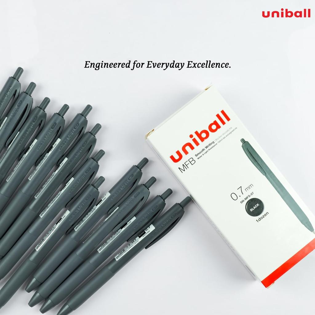 Uni-Ball MFB 0.7mm Black Ink Ball Pen Pack of 12 | Retractable Pen for Office, School & Home Use