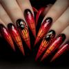Long Almond Fake Nail Halloween Spiders Web Ghostly Design Lightweight ABS Artificial Nail For Parties Daily Wear