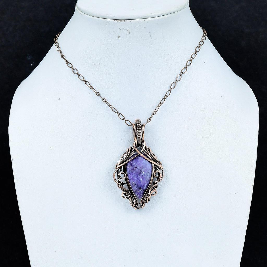 Lepidolite Pendant, Gemstone  999 Copper Wire Wrapped Jewelry Pendant, Handmade Jewelry Birthstone Pendant, Gift For Him
