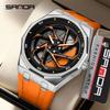 SANDA Men's Waterproof Luminous Polygonal Quartz Watch with 3D Rotating Dial and Silicone Band