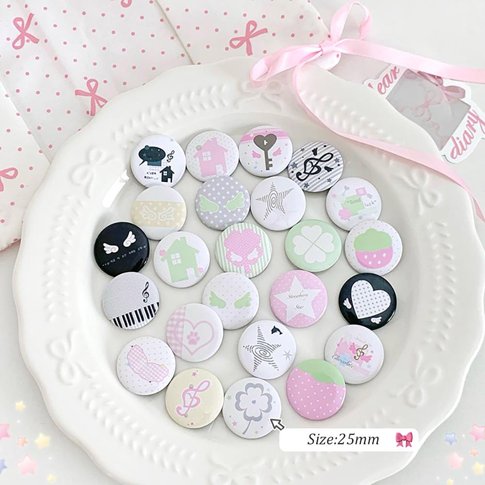 6PCS Original Cute Ins Style Mini Badges, Cartoon Handbook Decoration Pins, 25mm Four-Leaf Clover Badges