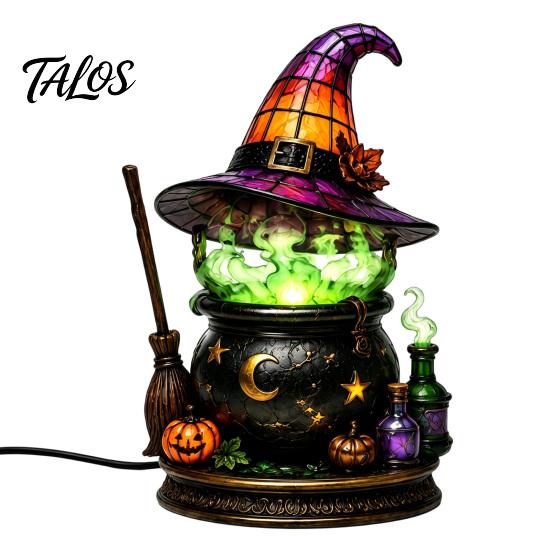 Spooky Desk Lamp Gothic Witch Hat Night Light, Warm Glow Acrylic Halloween Decorative Lamp, Vintage Holiday Party Display Home Decor for Mantel Shelf