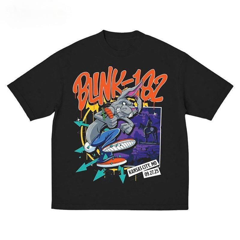 Band BLINK 182 Stile Poppunk Coniglio Malvagio Faccina Sorridente Classica Marchio Trendy Stile Americano Maglietta da Uomo Nextgeneration