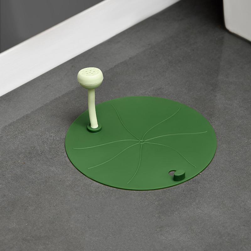WTEMPO 1PC Green Lotus Leaf Shape Floor Drain Anti-odor Silicone Mat Sewer Anti-insect Plug Mat Bathroom Anti-odor Sealed Floor Drain Cover
