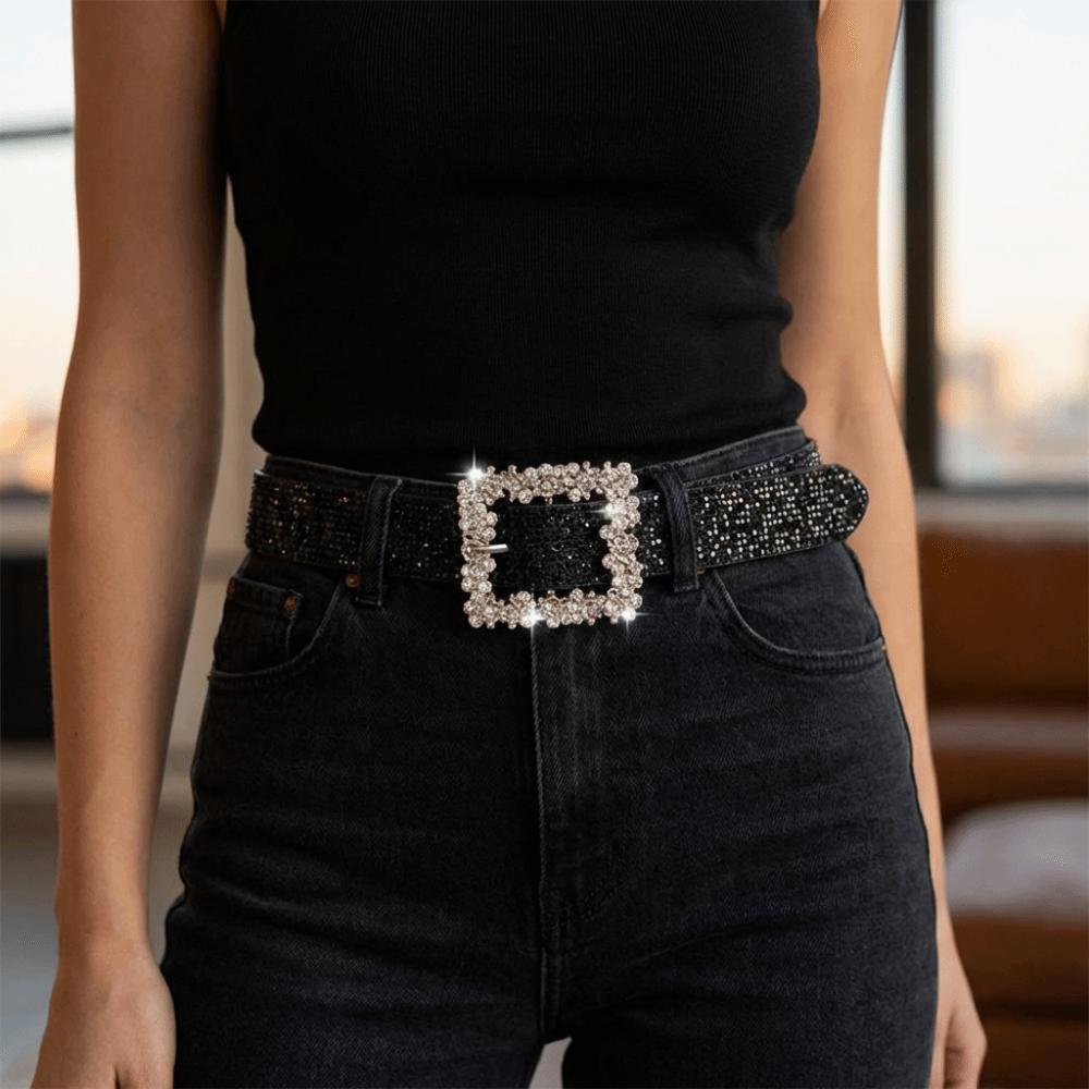 Adjustable Rhinestone Waist Belt Luxury PU Leather Belt Women's Jeans Belt Versatile Use
