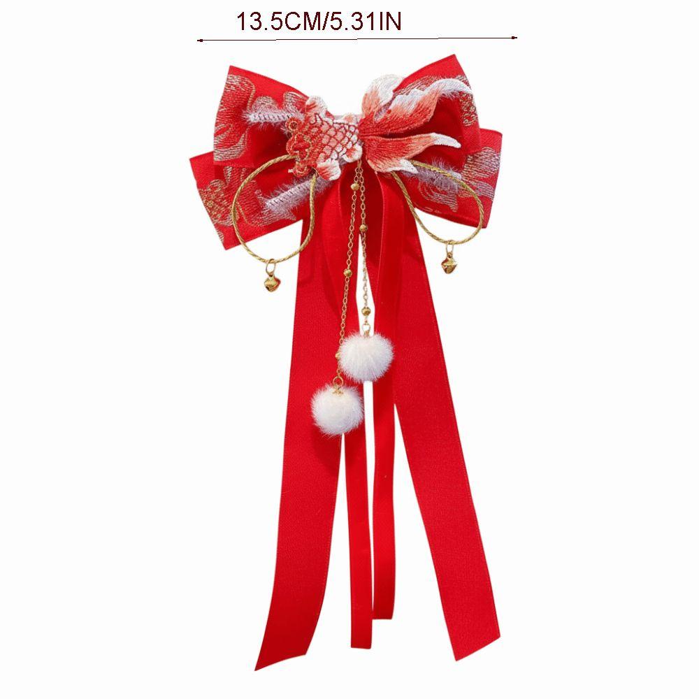 Cute Red Bow Ribbon Hair Clip Tassel Ribbon New Year Hairpin Plush Chienes Style Hanfu Hair Ornamen Braid