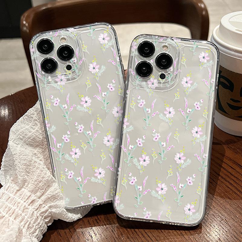 Floral Transparent Mobile Phone Case Apple 15Pro Silicone Soft Case iPhone16/17 All-inclusive Anti-collision Case