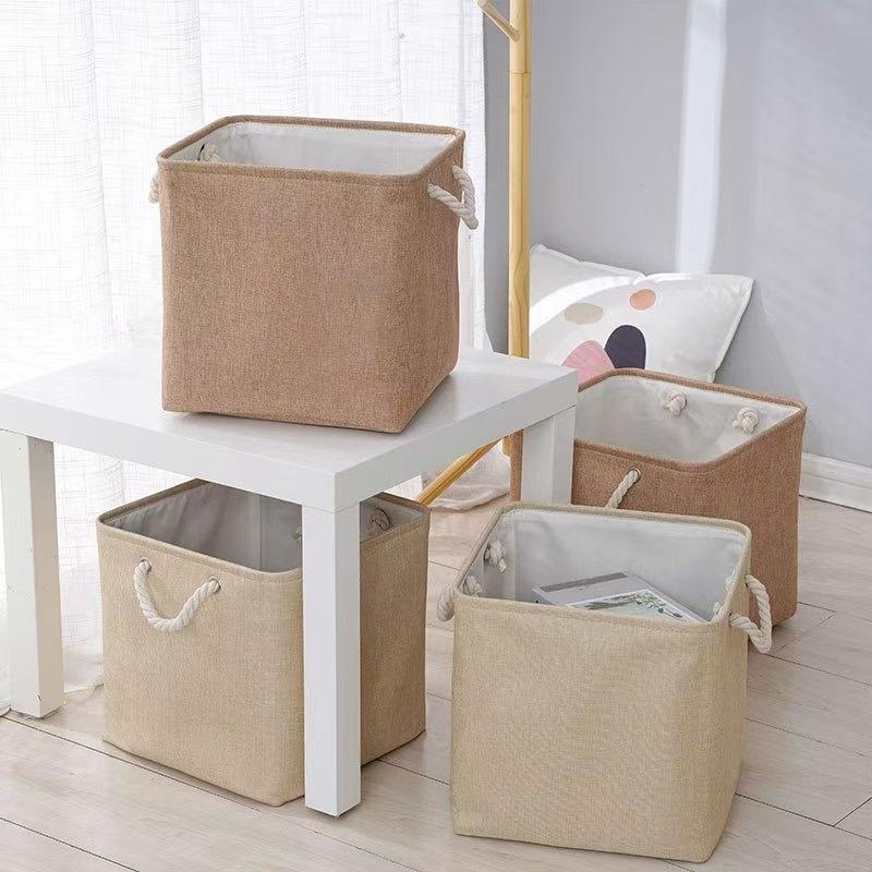 2Pcs/Cotton and Linen Storage Basket Large Capacity Foldable Storage Basket Household Clothing Organizer Basket