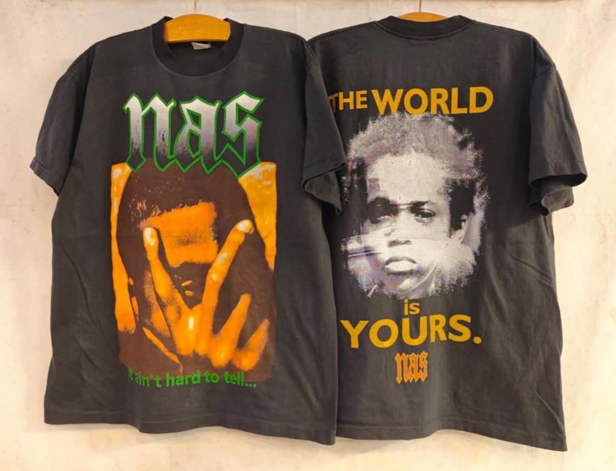 NAS Vintage 1994 THE WORLD IS YOURS 90er Bandgröße XL Single Stitch T-Shirt NEUDRUCK XXL gray