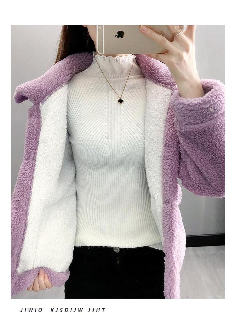Women's Faux Lamb Wool Plush Coat - Korean-Style Loose Short Jacket for Autumn/Winter