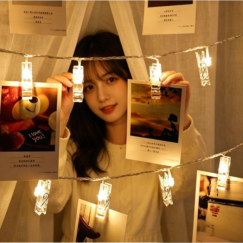 LED Photo Clip String Lights for Room & Party Decoration - Battery-Powered, Colorful