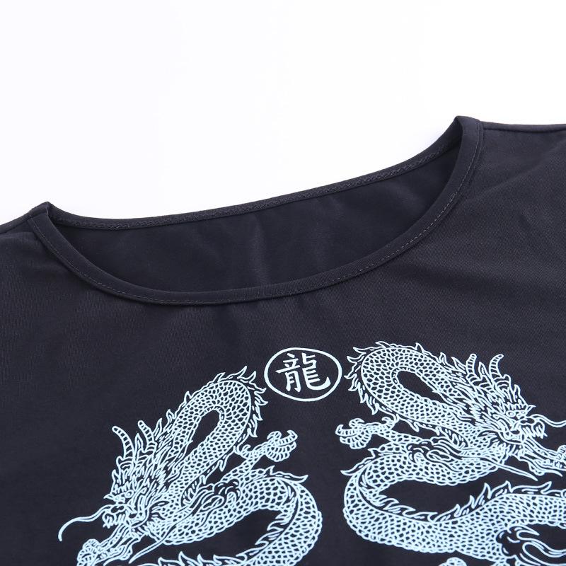 Women’s Short Sleeve Dragon Print T-shirt Summer Fashion Crop Top