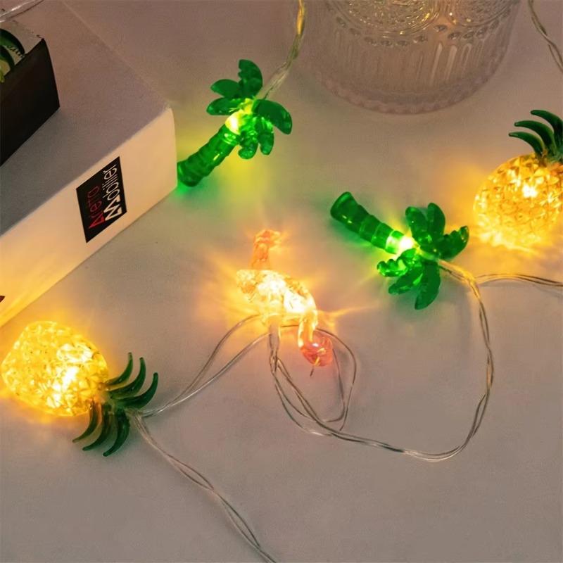 LED Flamingo Pineapple Palm Tree String Light Battery Powered Suitable for Home Garden Tropical Beach Hawaii Party Decoration