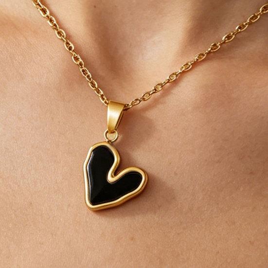 Black Heart Pendant Necklace, Enamel Love Heart Necklace, Adjustable Dainty Necklace Jewelry Gift for Women Wife Girlfriend