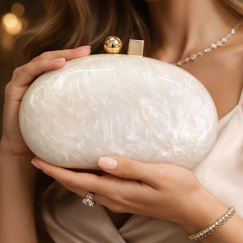 Oval Pearlescent Clutch Shoulder Acrylic Crossbody Evening Bag Fashion Ladies Handbags Woman Luxury Famous Brands Purse New In