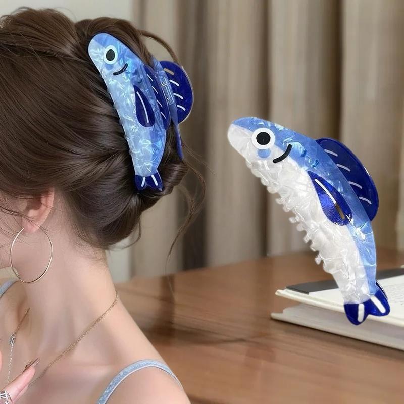 Einzigartige Haarspange mit blauem Sardinen-Thema, rutschfest, leichte Acetat-Haarnadel